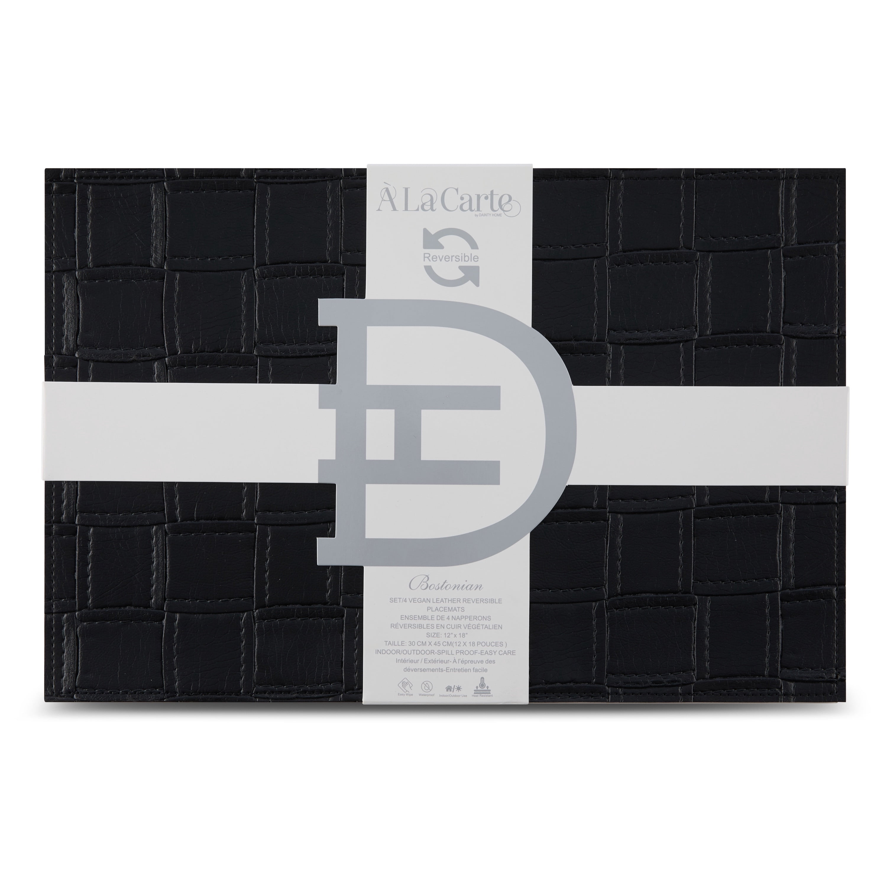 Ala Carte by Dainty Home Bostonian Quilted Textured Faux Leather Placemats – Set of 4, Reversible, Non-Slip, Washable, Heat & Tear Resistant – 12x18 in Dining Table Mats