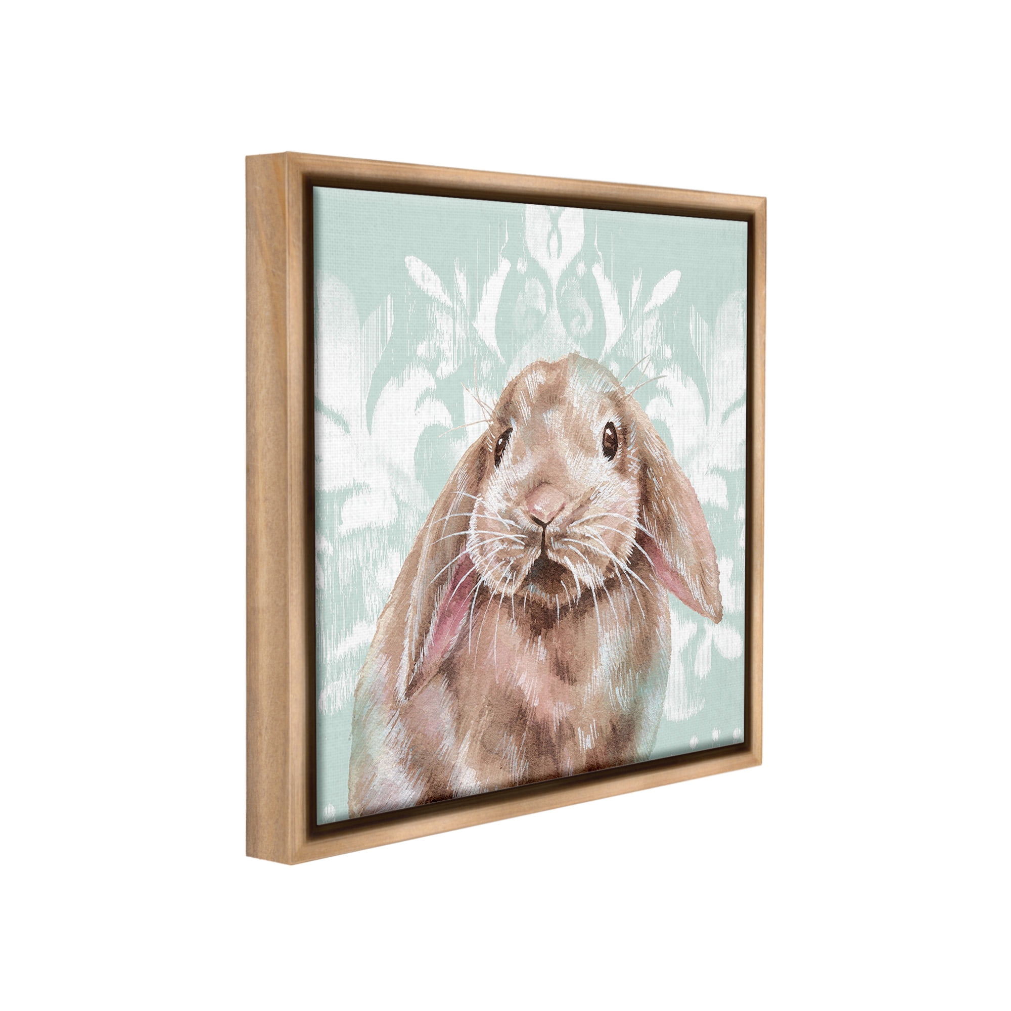 Stupell Industries Bunny with Floral Pattern Animals & Insects Painting Brown Floater Framed Canvas Art Print Wall Art, 25 x 25