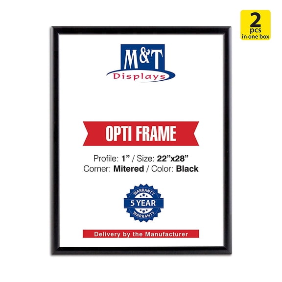 M&T Displays Snap Frame Poster Size 1" Silver Color Profile, Mitred Corner, 5 Year Warranty (2, Black)