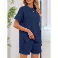 thumbnail image 6 of Women 2 Piece Outfits Sweatsuits Summer Short Sleeve Loungewear Tracksuit Round Neck Lounge Shorts Sets Navy Blue S, 6 of 10