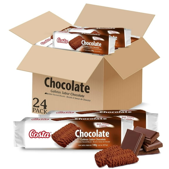 Costa Chocolate Cookies - Biscuit Cookies with Rich Chocolate Flavor - 24 Snack Packs (4.9oz Each)