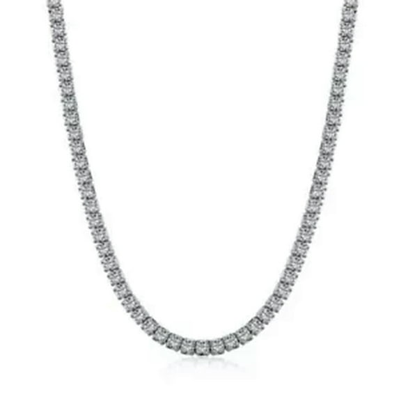 K-KED 925 Solid Sterling Silver Tennis Necklace 2MM Cubic Zirconia Party Wedding Gifts-Silver-40CM
