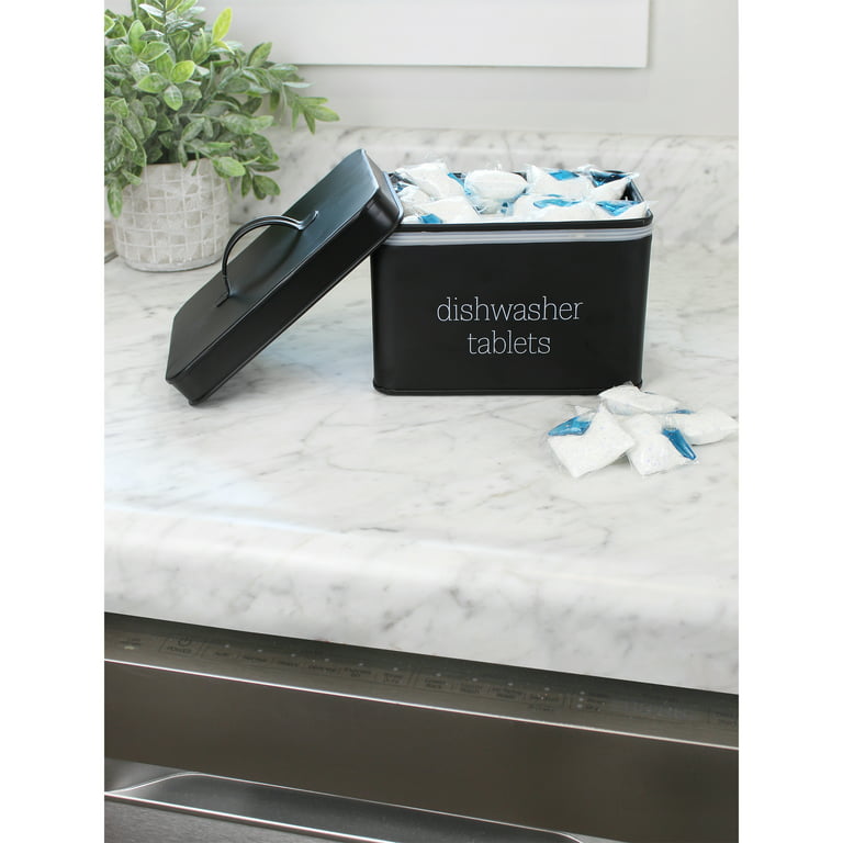 AuldHome Black Dishwasher Pod Holder, Tablet Container; Enamelware Kitchen  Storage Tin with Lid 