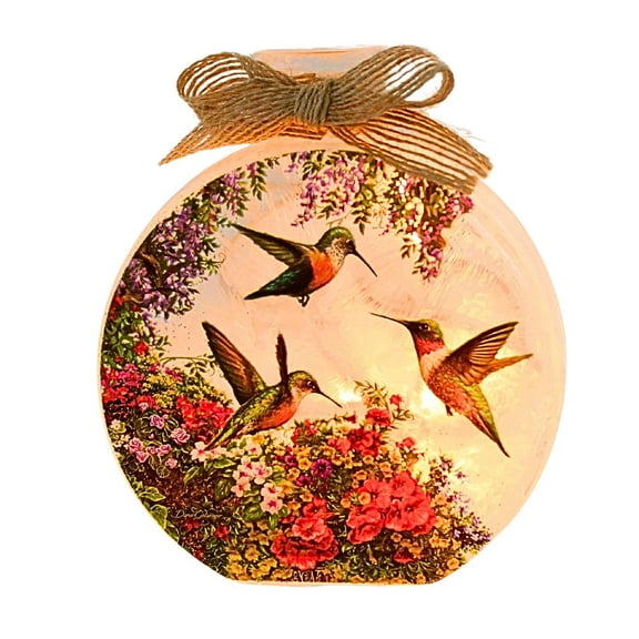 Stony Creek Floral Hummers Lit Round Jar Hummingbirds Electric Ghm2217 Coral
