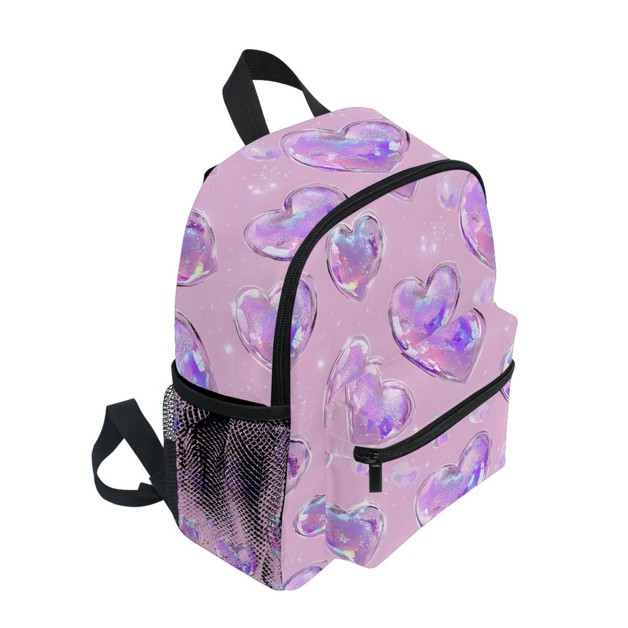 ALAZA Holographic Glitter Hearts School Backpack Small Bookbag Mini Bags