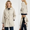 thumbnail image 2 of Oversized Mid Long Trench Coats for Women Plaid Lined Button Up Windbreaker Jacket with Belt, 2 of 7