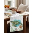 thumbnail image 4 of Turtle Coastal Table Runner, Ocean Starfish Seaweed Gray Wood Grain Cotton Linen Kitchen Table Decoration Washable Dining Tabletop Runners for Home Party Decor 13x36 Inches, 4 of 9