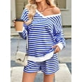 thumbnail image 6 of Women'S Striped Sets 2 Piece Outfits Long Sleeve Sweatshirt and Shorts Set Blue XL, 6 of 8