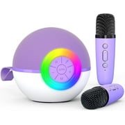 Mixfeer Karaoke Machine, Mini Portable Bluetooth Speaker with 2 Wireless Mics, RGB Light, for Kids Gifts, Purple
