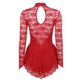 thumbnail image 5 of DPOIS Women's Floral Lace Ballet Dance Leotard Figure Ice Skating Dress Red Small, 5 of 7