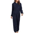 thumbnail image 4 of SDNall Womens Fleece Onesies Pajamas Jumpsuit Long Sleeve Hooded Jumpsuit Pajamas Casual Winter Warm Rompe Sleepwear (Navy, Sizes S-XXXXXL), 4 of 9