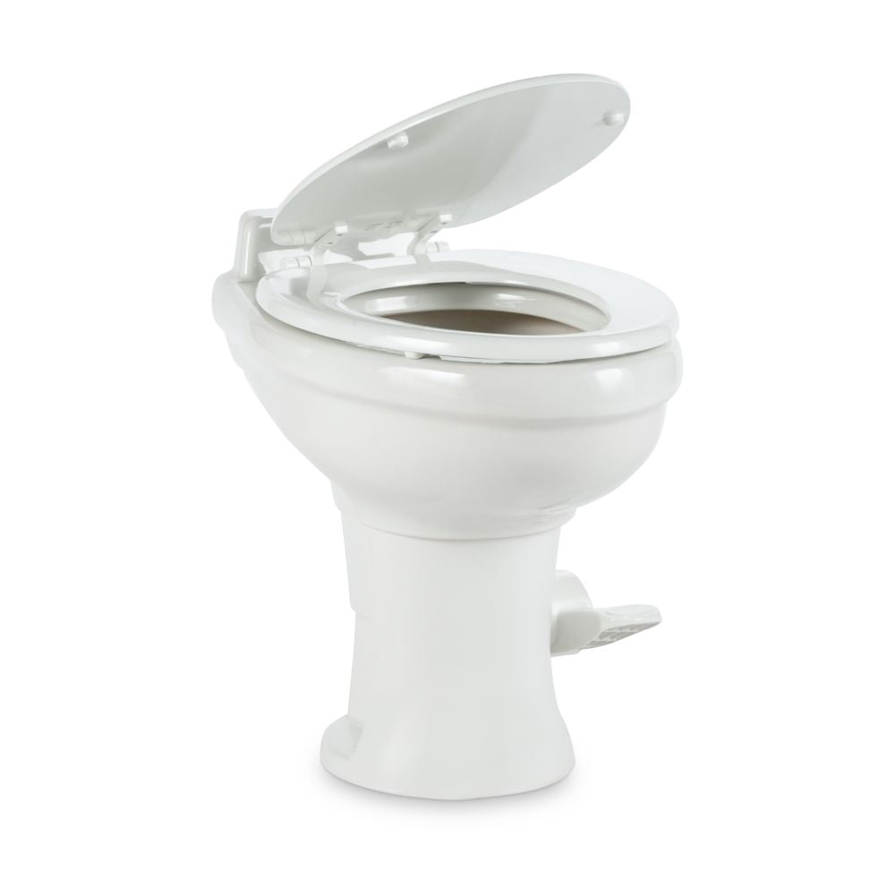 Dometic 320 RV Toilet | White | 302320081 | Standard Height | Gravity Toilet | Elongated Ceramic Bowl | Flush with Foot Pedal | For RVs, Trailers, and Outdoor Campers