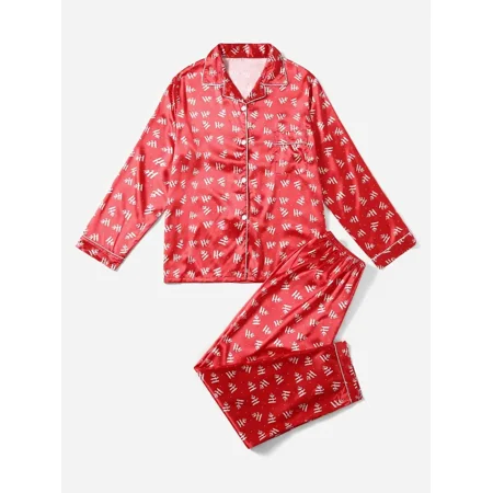 

Men‘s Valentine‘s Day Gift Pattern ”Ho Ho Ho” Satin Pajama Set For Chinese New Year