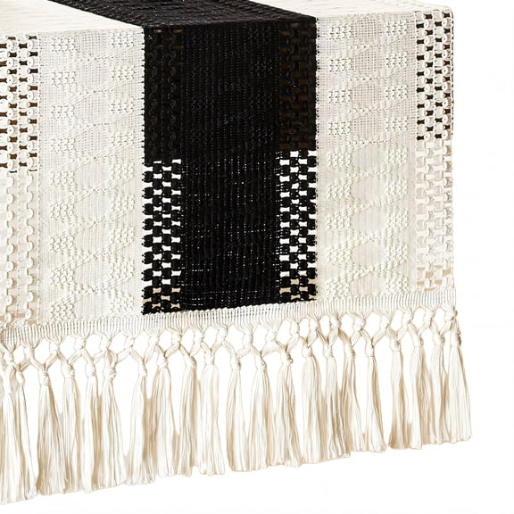 AUQ Table Runner,Knotted Fringe Ends Farmhouse Table Decor,Tough Fiber Weave Kitchen Table Decor,Style1,30*140cm
