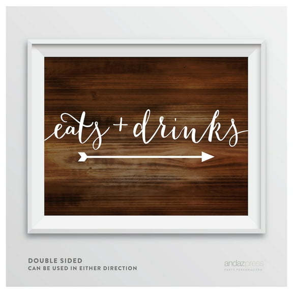 Eats   Drinks Rustic Wood Wedding Party Directional Signs,  Double Big Arrow