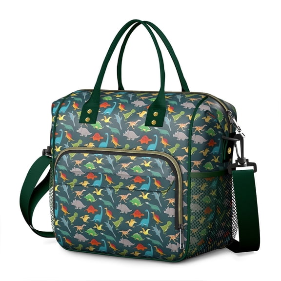 DarkGreen Dinosaurs Birds Pattern Womens Lunch Box for Work,Insulated Large Lunch Bag for Tween and Teen,Loncheras Para Mujer,Leakproof Adult Lunch Bag for Work,Beach,Travel,Picnic,Camping