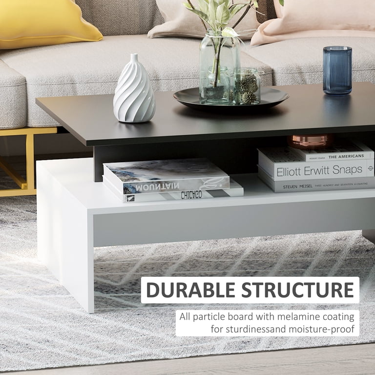 HOMCOM Modern Square Coffee Table With Storage Shelf - Black Cocktail Table For Living Room