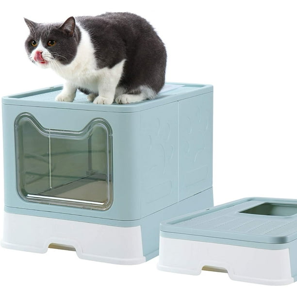 Large Cat Litter Box, Foldable Top Entry Litter Box with Lid ,Easy Clean No Smell Pet Kitty