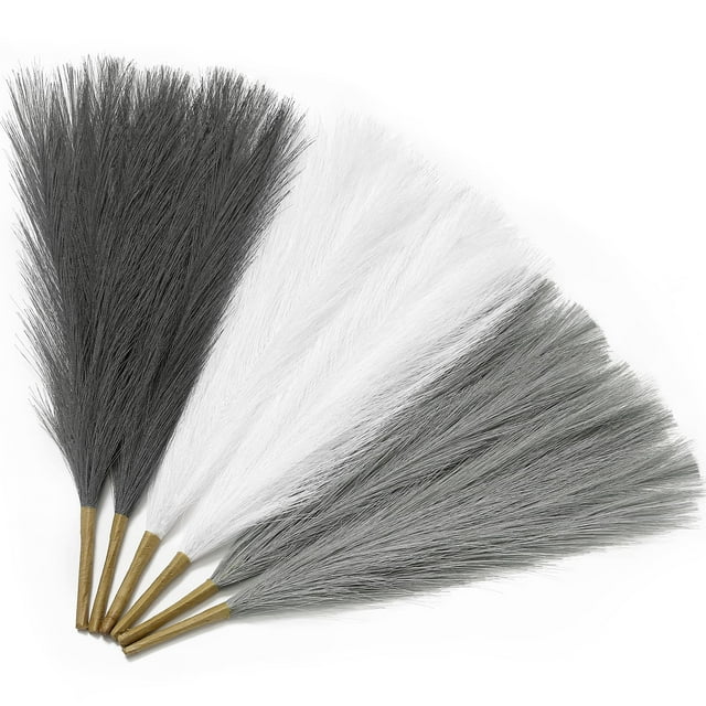 Decoración con Pasto Pampas Artificial Serwalin Blanco y Gris 45 cm 6 piezas