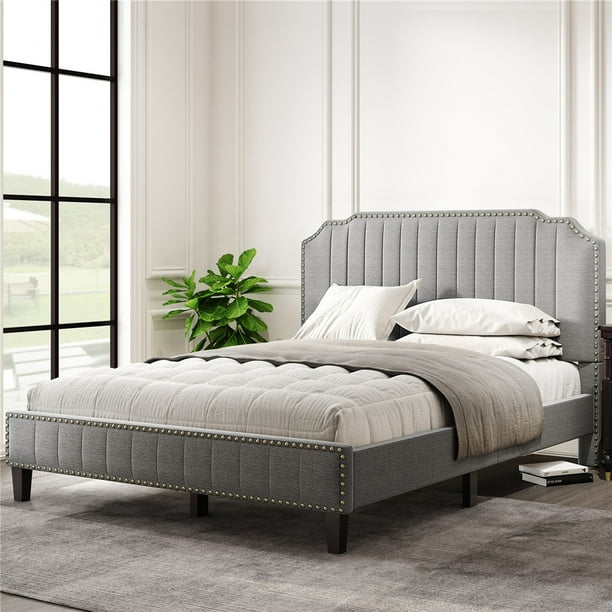 Queen Platform Bed Frame Uhomepro Modern Upholstered With Headboard Grey Heavy Duty Wood Slat Support For S Teens Children No Box Spring Required I7724 Com Queen Platform Bed Frame Uhomepro, Queen Platform Bed With Mattress Included