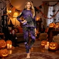 thumbnail image 6 of HTHLVMD Family Matching Sleep Set, Halloween Loungewear, Long Sleeve Home Pjs, Halloween Purple Gold Bat Spider Web Family Matching Pajamas Set, Long Sleeve Crew Neck 2pcs Holiday Loungewear, M, 6 of 6