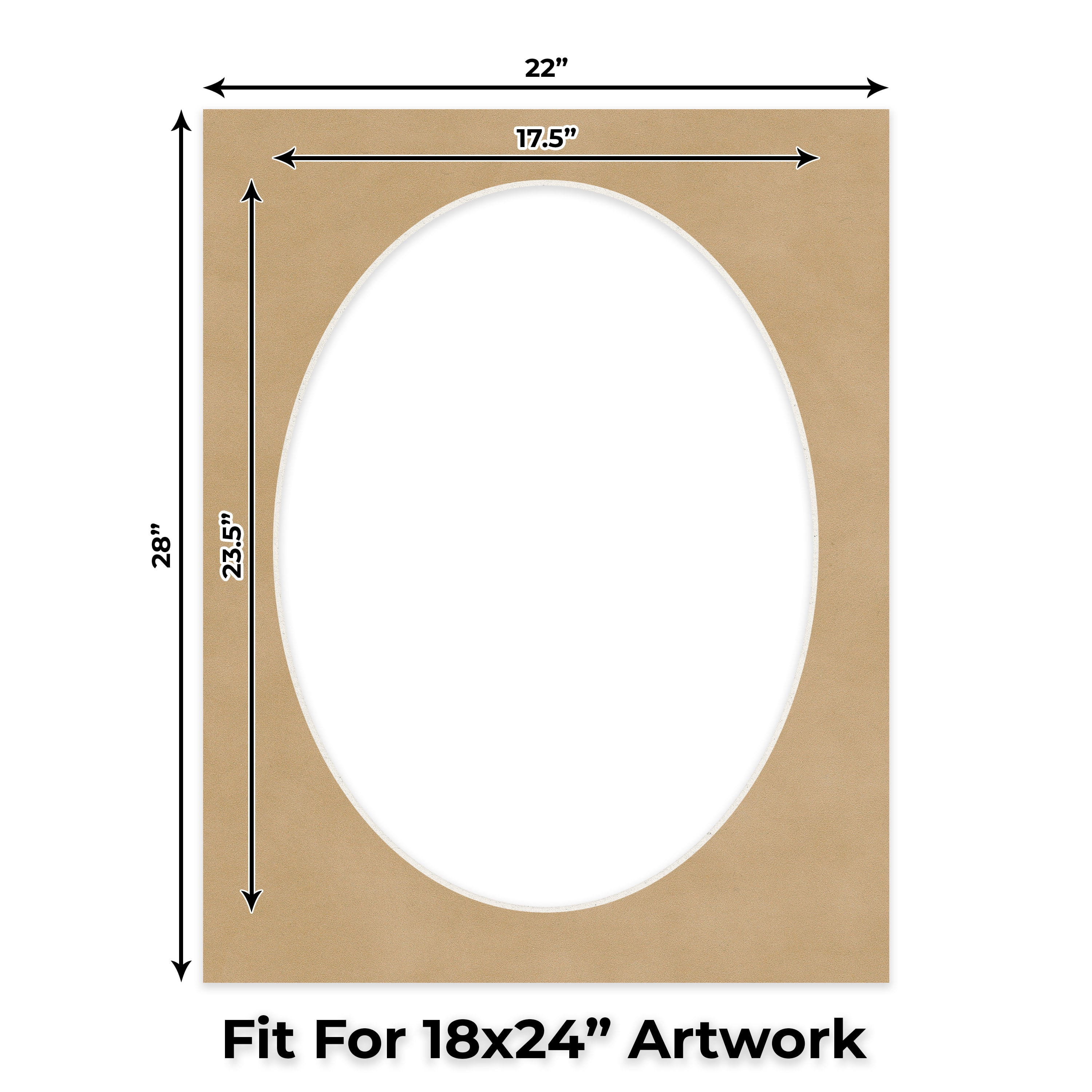 Beige Suede Picture Frame Mat for 22x28 Frames - Oval Opening for 18x24 Photos - 1 Mat
