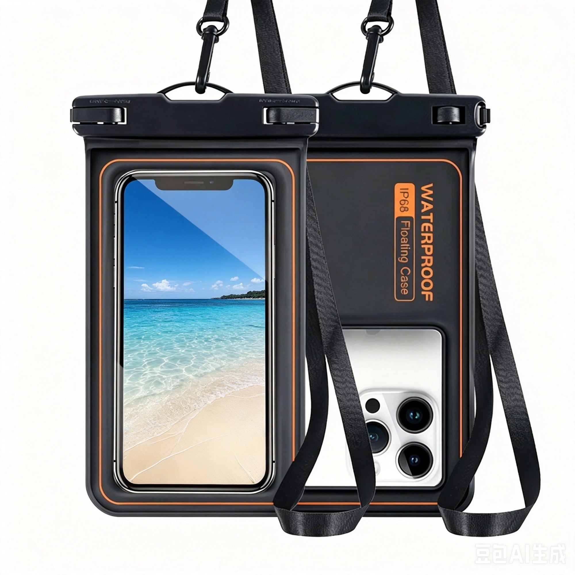 2 Pack IP68 Floating Waterproof Phone Pouch Dry Bag with Adjustable Lanyard, Fits All Phones Up to 7.5 Inch for Beach Pool Cruise Water Sports