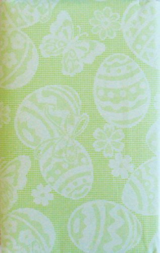 Happy Easter Lace Butterflies Flowers and Easter Eggs Vinyl Flannel Back Tablecloth Pink, 52 x 70 Oblong