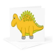 3dRose, Yellow and Green Dinosaur Illustration, 1 Greeting Card with envelope