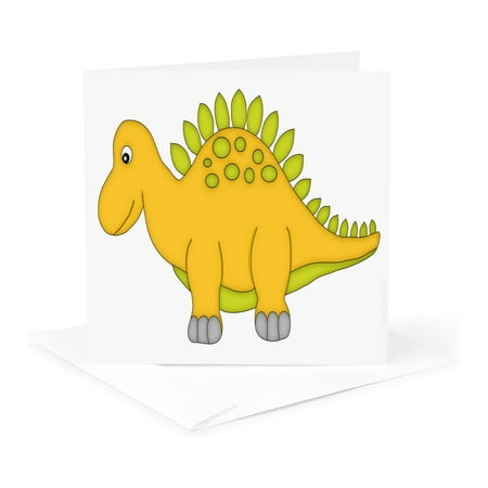 3dRose, Yellow and Green Dinosaur Illustration, 1 Greeting Card with envelope