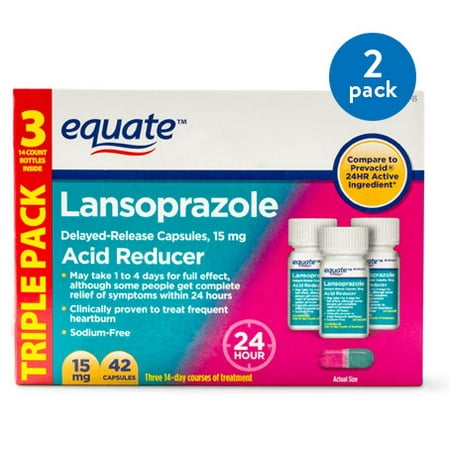 - (2 Pack) Equate Acid Reducer Lansoprazole Delayed Release Capsules, 15 mg, 42 Ct, 3 Pk - Treats Frequent Heartburn