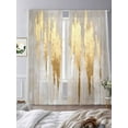 thumbnail image 3 of Abstract Art Sheer Curtains for Living Room Bedroom, Light-filtering Sheer Curtain, Gold Color Block Brown Back Impressionist Rod Pocket Voile Window Treatment Drapes, 52’’Wx96’’L, 2 Panels Set, 3 of 7