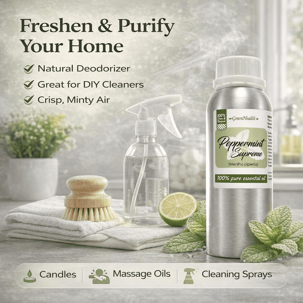 Peppermint Essential Oil – 100% Pure Mentha Piperita – GreenHealth – 8 fl oz (237 ml) Aluminum Bottle with Plug Cap – Aromatherapy, Diffusers, DIY, Candles, Fresh Home Scent