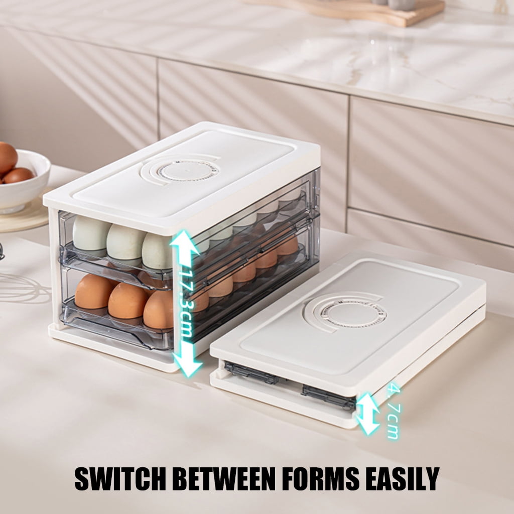32 Eggs Organizers Drawer for Fridge Eggs Container with Lid and Handle Eggy Tray for Kitchen Storage