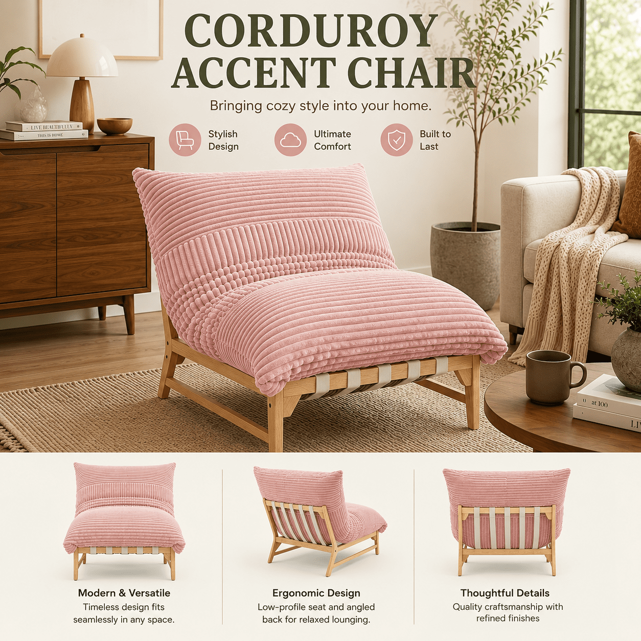 MOONMISS Oversized Cloud Lounge Accent Chair, Comfy Reading Chair for Living Room,Pink