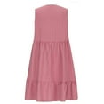 thumbnail image 6 of Womens Sun Dresses A-Line Summer Cotton Linen Knee Length V Neck Cute Midi Dresses Ruffle Tiered Layered Sleeveless Evening A-Line Dresses Pink M, 6 of 6