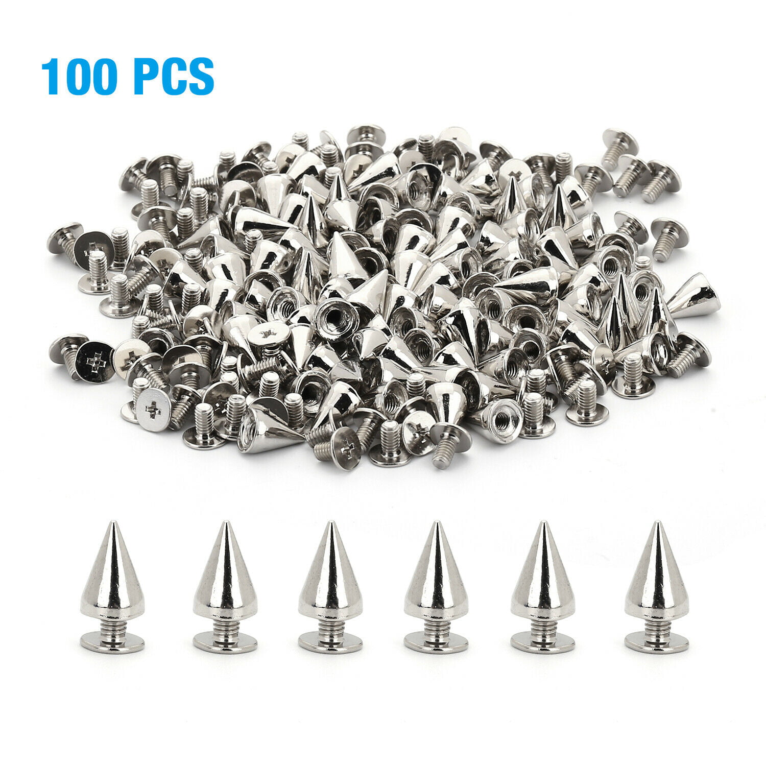 100x 10mm Silver Spots Cone Screw Metal Studs Leathercraft Rivet Bullet Spikes 