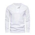 thumbnail image 3 of Aueoeo Men's Long Sleeve Henley Shirts Stretch Ribbed T-Shirts Fashion Casual Basic Tops Button Up Shirt White L, 3 of 5