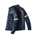 thumbnail image 4 of Men's Motorcycle Racing PU Leather Jacket Embroidered Color Block Motorcycle Jacket Contrast Color Coat, 4 of 7