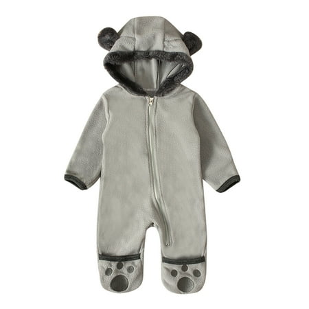 

Boys Bodysuits Baby Girl Bear Ears Footed Hooded Romper Jumpsuit Coat