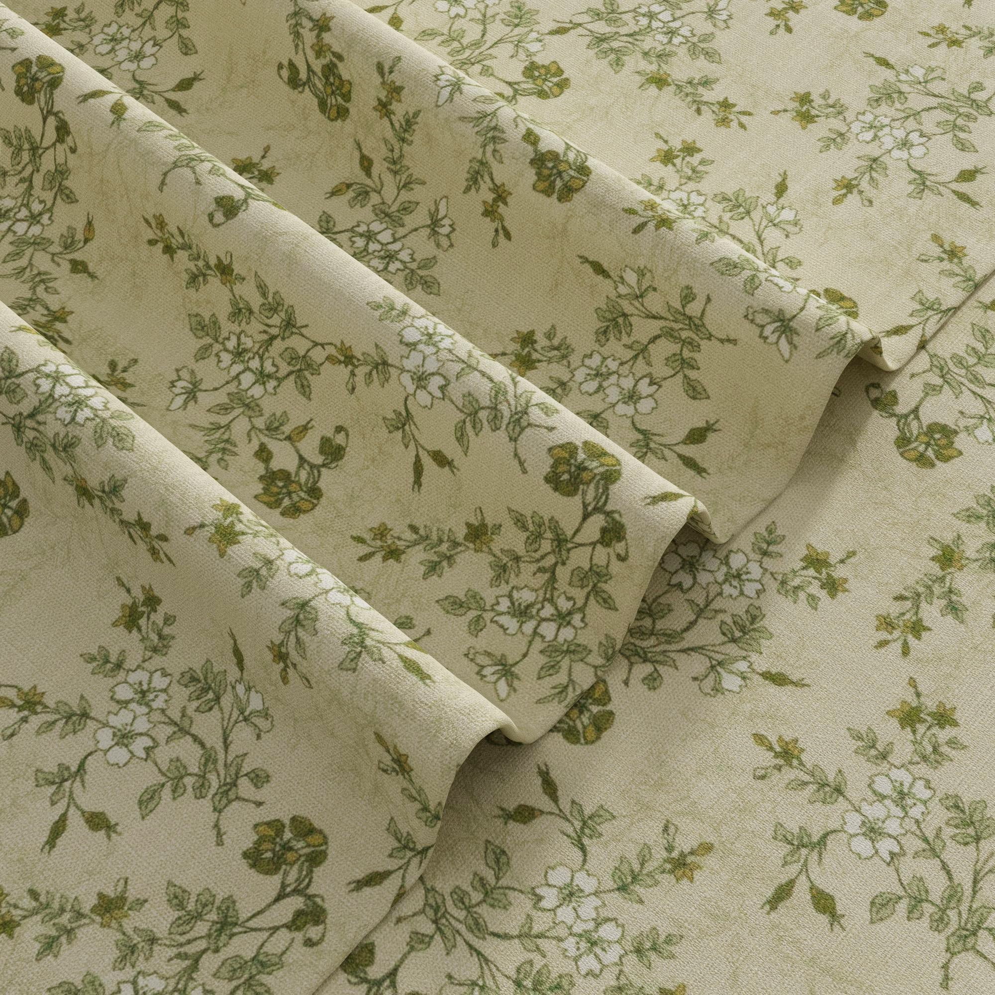 TWOPAGES 72 X 108 Inches Long Curtain 1 Panel Pinch Pleat Light Filtering Linen Blend Floral Print Drape for Guest Room, Vintage
