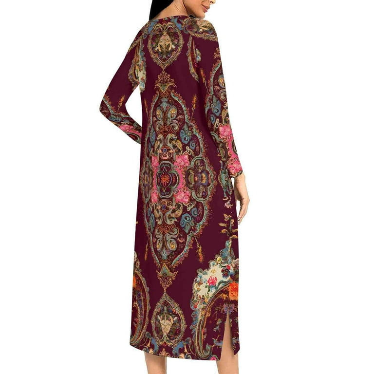 double slit dress long sleeve long sleeve double slit maxi dress Sky Blue Plus Size Floral Print Split Neck Shirred High Waist Long Sle HannaBanna Clothing