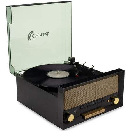 ClearClick All-in-One Turntable CD Player, FM Radio, Bluetooth, Aux-in, & USB - Vintage Retro Modern