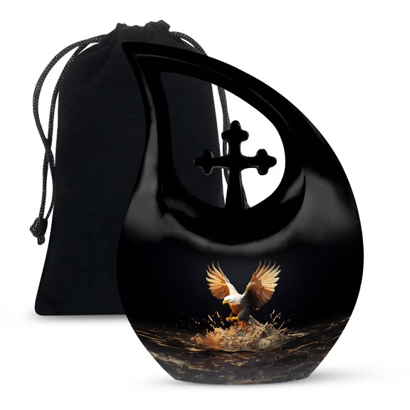 MUKTIVE Eagle Burial Urns for Adult Male - Large Black Cremation Urn for Mother - Decorative Bird Cross Drop Funeral Urn for Ashes for Women - Memorial Urns for Human Ashes - 10 Inch