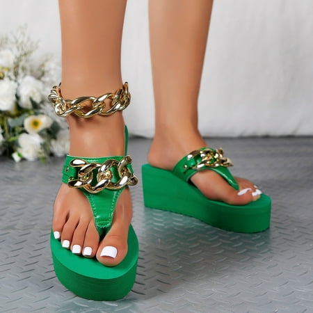 

YOUSNH Women Summer On Casual Open Toe Wedges Comfortable Beach Shoes Sandals Slippers Women s Slippers Green 8