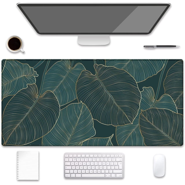 Large Extended Gaming Mouse Pad (31.5x15.7 inch, 3 mm Thick) with Non-Slip Rubber Base, XXL Mouse Keyboard Water-Resistant Desk Mat, for Gaming Office Home Computer Laptop, Tropical Leaves