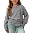 thumbnail image 2 of BXJX Girls Knit Cotton Sweaters, Long Sleeve Crew Neck School Stretchable Pullover Tops Dark Gray Size 4-5 T, 2 of 6