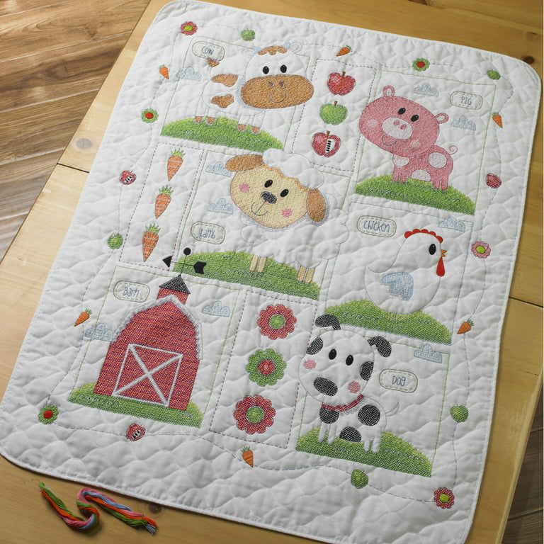 Bucilla Stamped Cross Stitch Crib Cover Kit, 34 by 43-Inch, 45567 On The  Farm