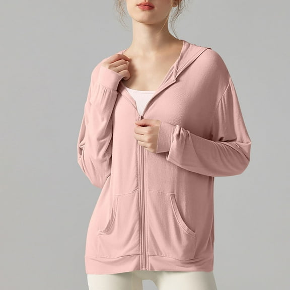 Xdegoge Women's Full Zip Hoodie Lightweight Athletic Sweatshirt Front Pockets Regular Fit Long Sleeve Yoga Workout Activewear