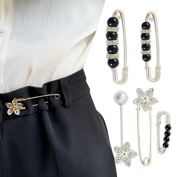 5 Pcs Fashion Pearl Brooch,Sweater Shawl Clip Double Faux Pearl Brooches Waist Pants Extender Safety Pins